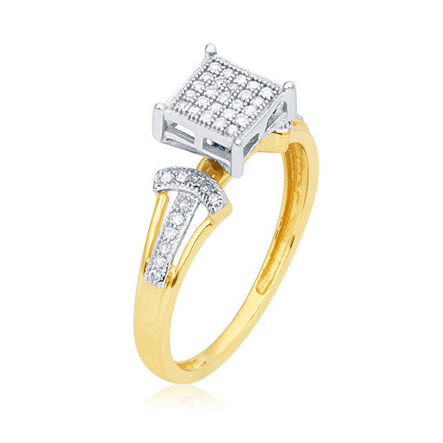 10K Yellow Yellow Gold Ladies Ring With 0.15 Ct Round Micro Pave Diamonds