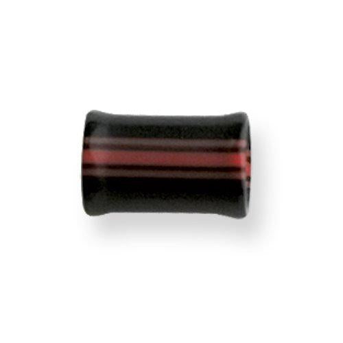 Acrylic 0G 1/2In.Lg Layered Flanged Black W Red Stripes Plug