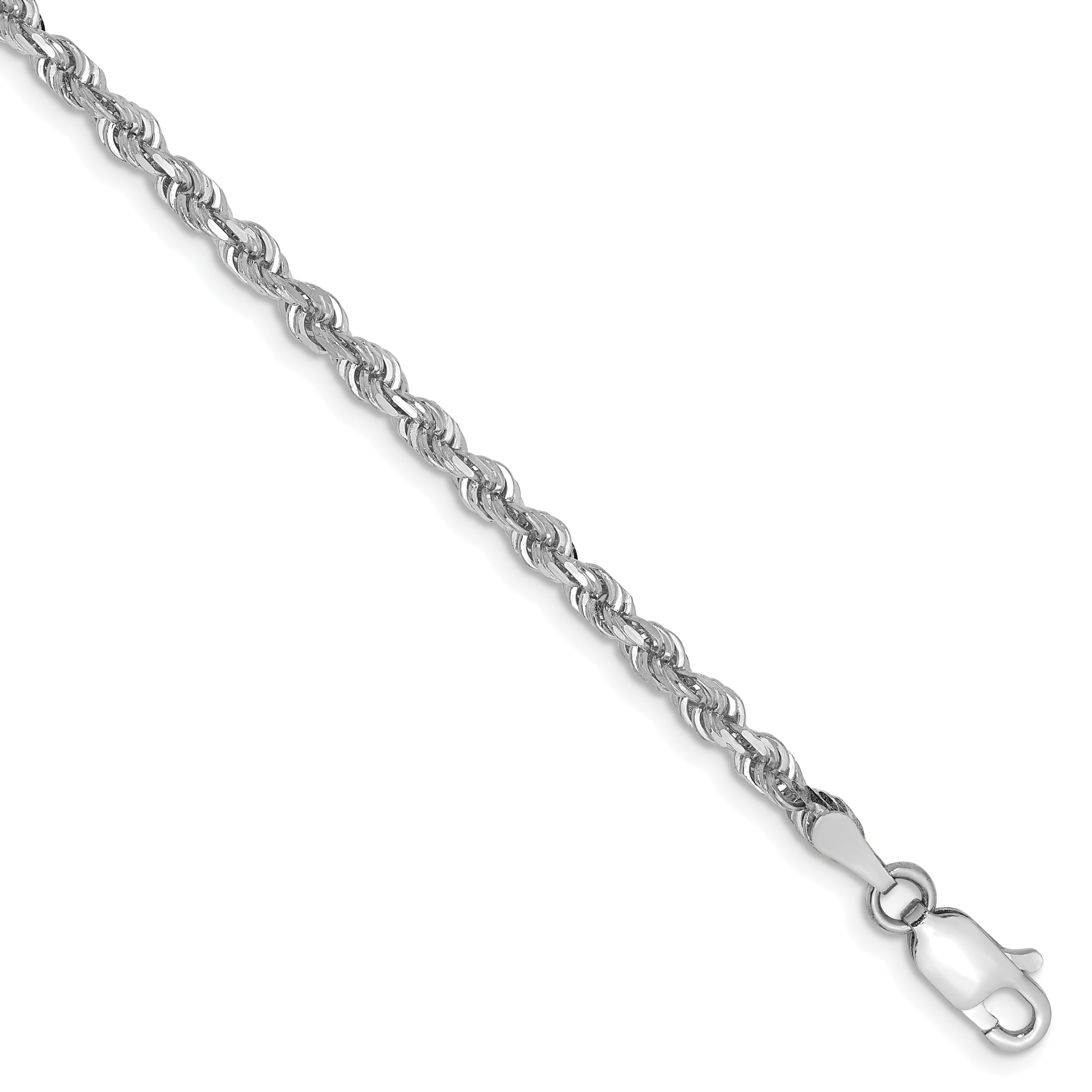 14K White Gold 7 Inch 3Mm Diamond-Cut Quadruple Rope Lobster Clasp Chain