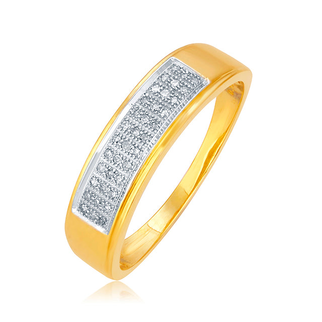 10K Yellow Gold Mens Diamond Band With 0.12Ct Micro Pave Diamonds
