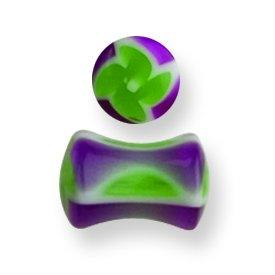 Acrylic 2G 1/2In. Lg Green Flower W Purple Border Plug