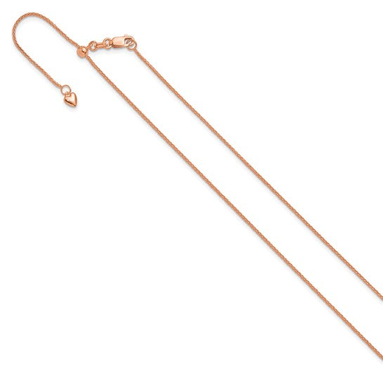 14K Rose Gold Adjustable 1Mm Wheat Chain