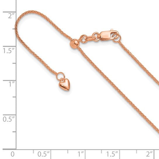 14K Rose Gold Adjustable 1Mm Wheat Chain