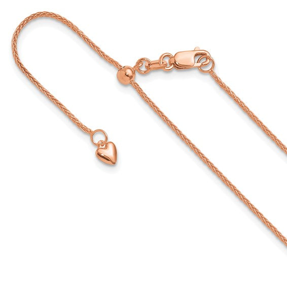 14K Rose Gold Adjustable 1Mm Wheat Chain