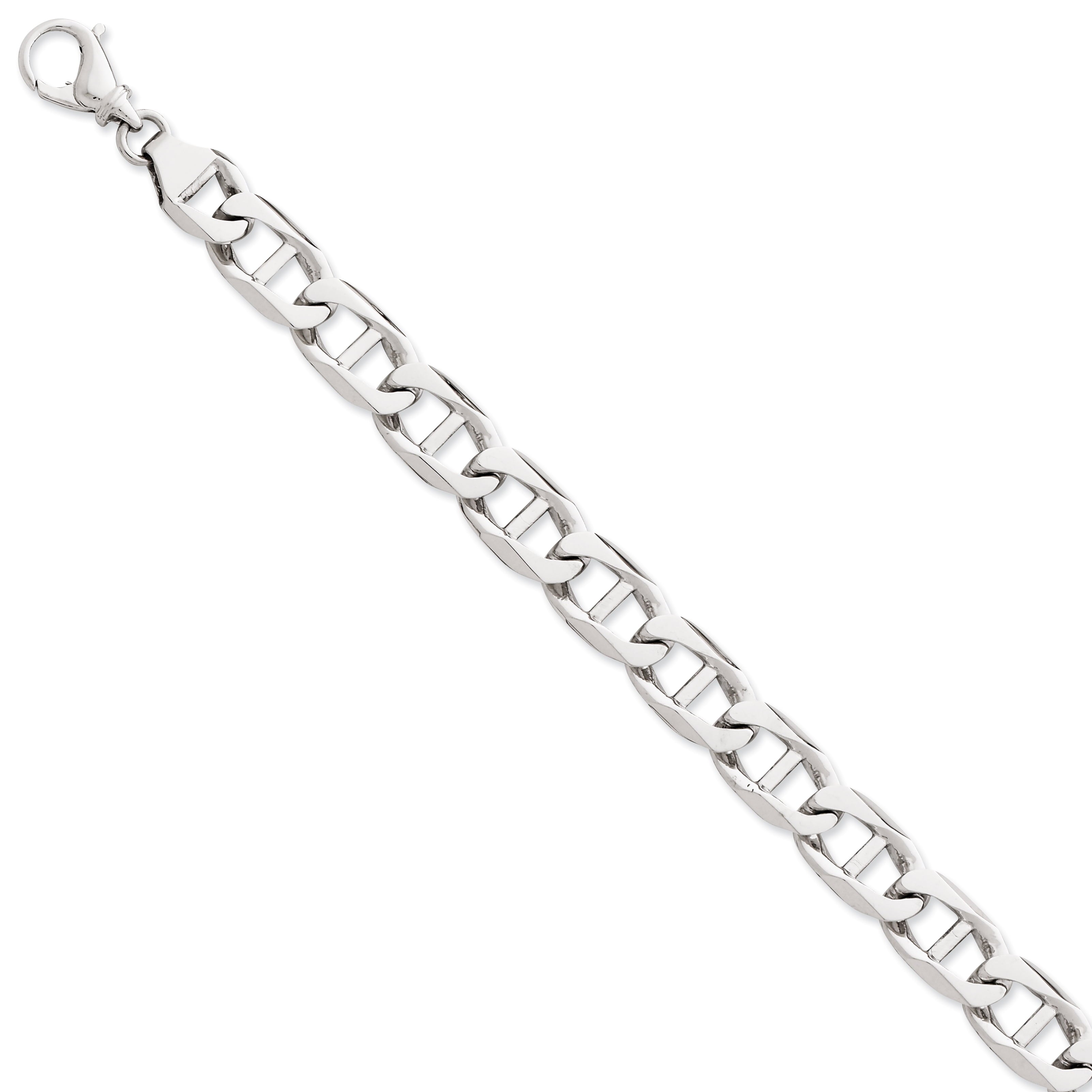 14K White Gold 9 Inch 10.3Mm Hand Polished Fancy Anchor Link With Fancy Lobster Clasp Bracelet