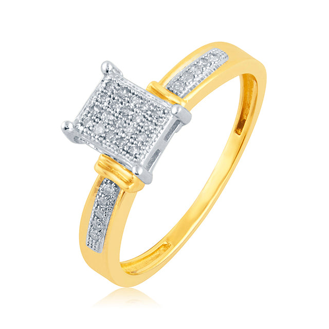 10K Yellow Yellow Gold Ladies Ring With 0.10 Ct Round Micro Pave Diamonds