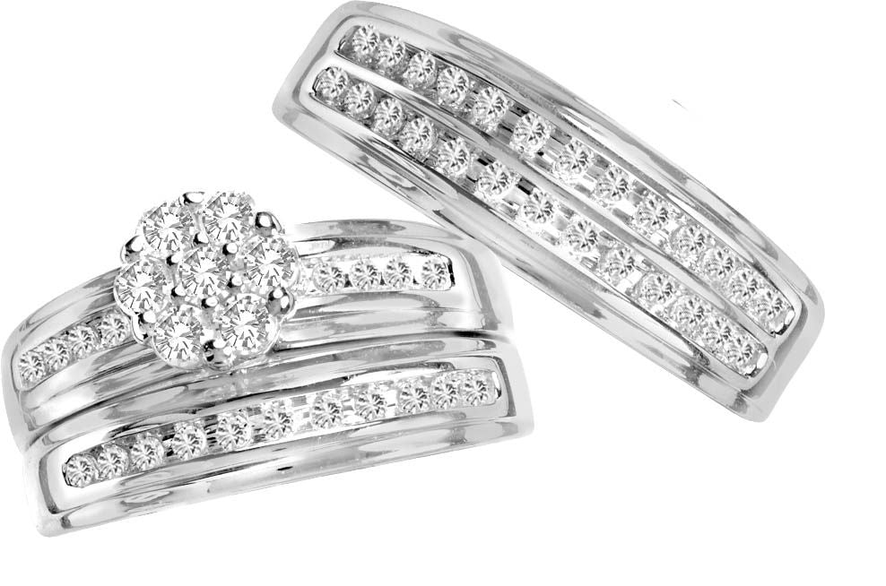 14K White Gold Dazzling 0.82Ct Diamond Trio Set