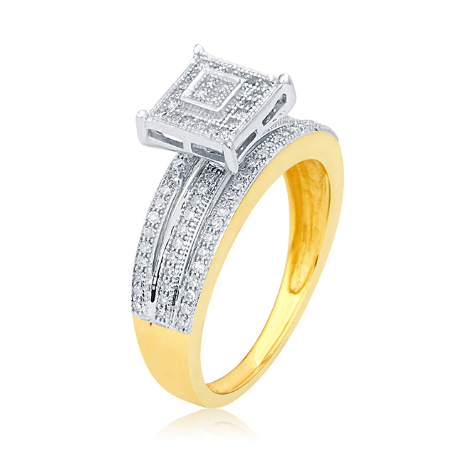 10K Yellow Yellow Gold Ladies Ring With 0.30 Ct Round Micro Pave Diamonds