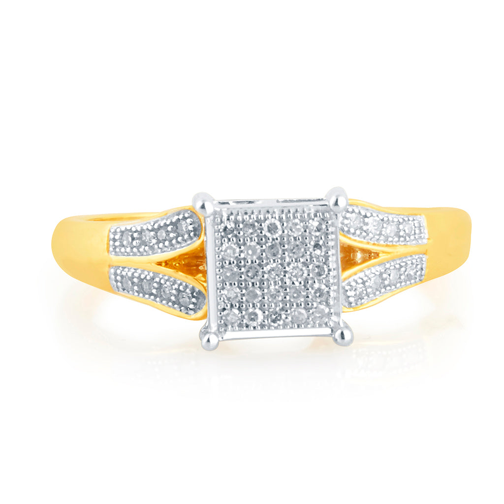 10K Yellow Yellow Gold Ladies Ring With 0.12 Ct Round Micro Pave Diamond
