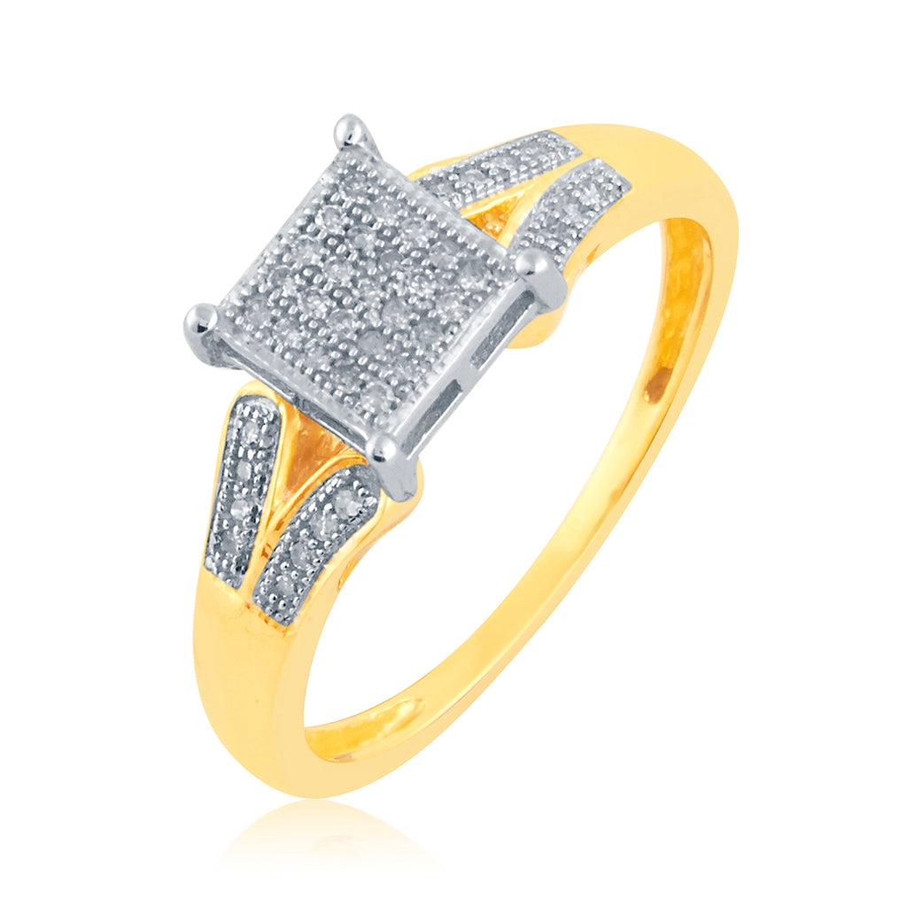 10K Yellow Yellow Gold Ladies Ring With 0.12 Ct Round Micro Pave Diamond
