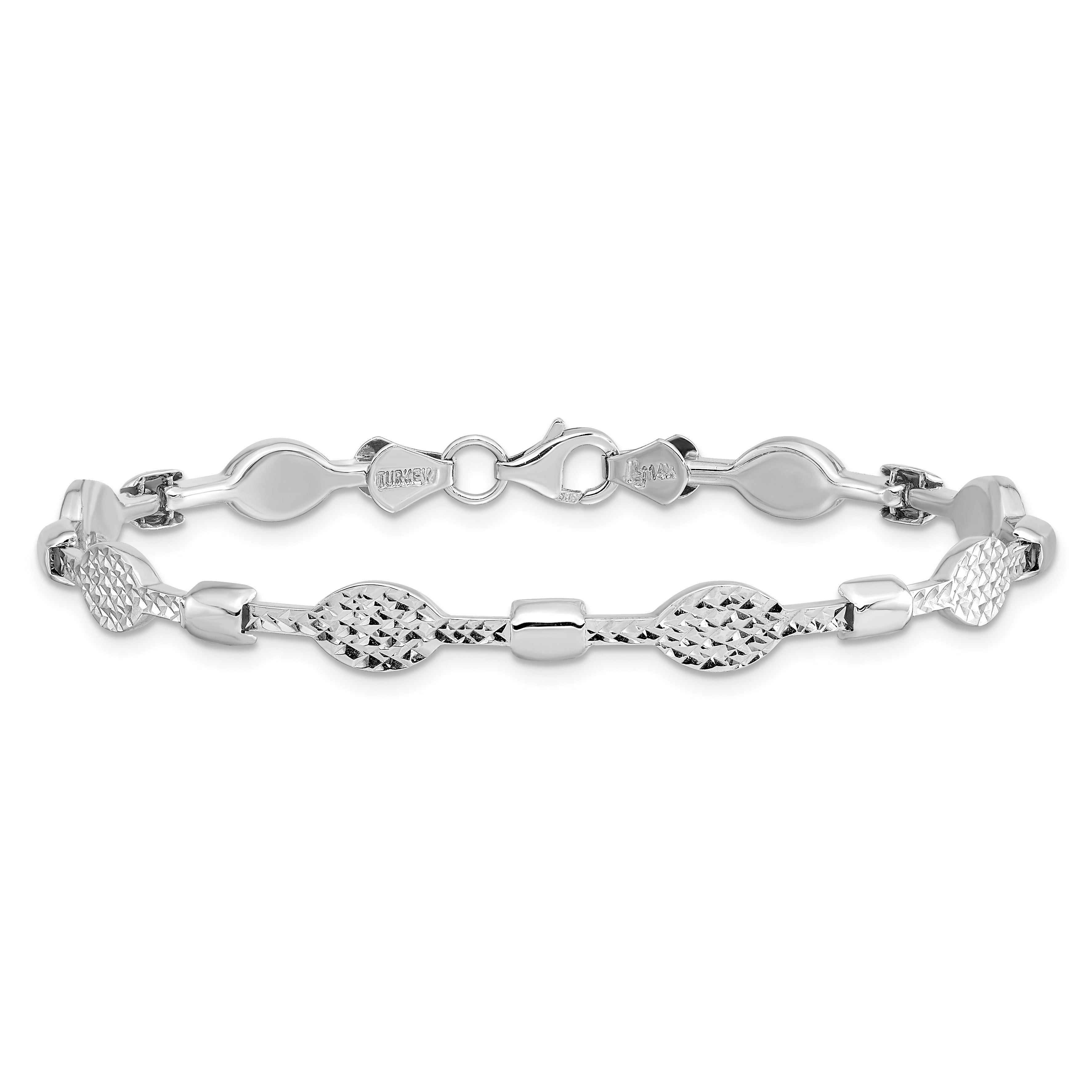 14K White Gold Diamond-Cut Bracelet