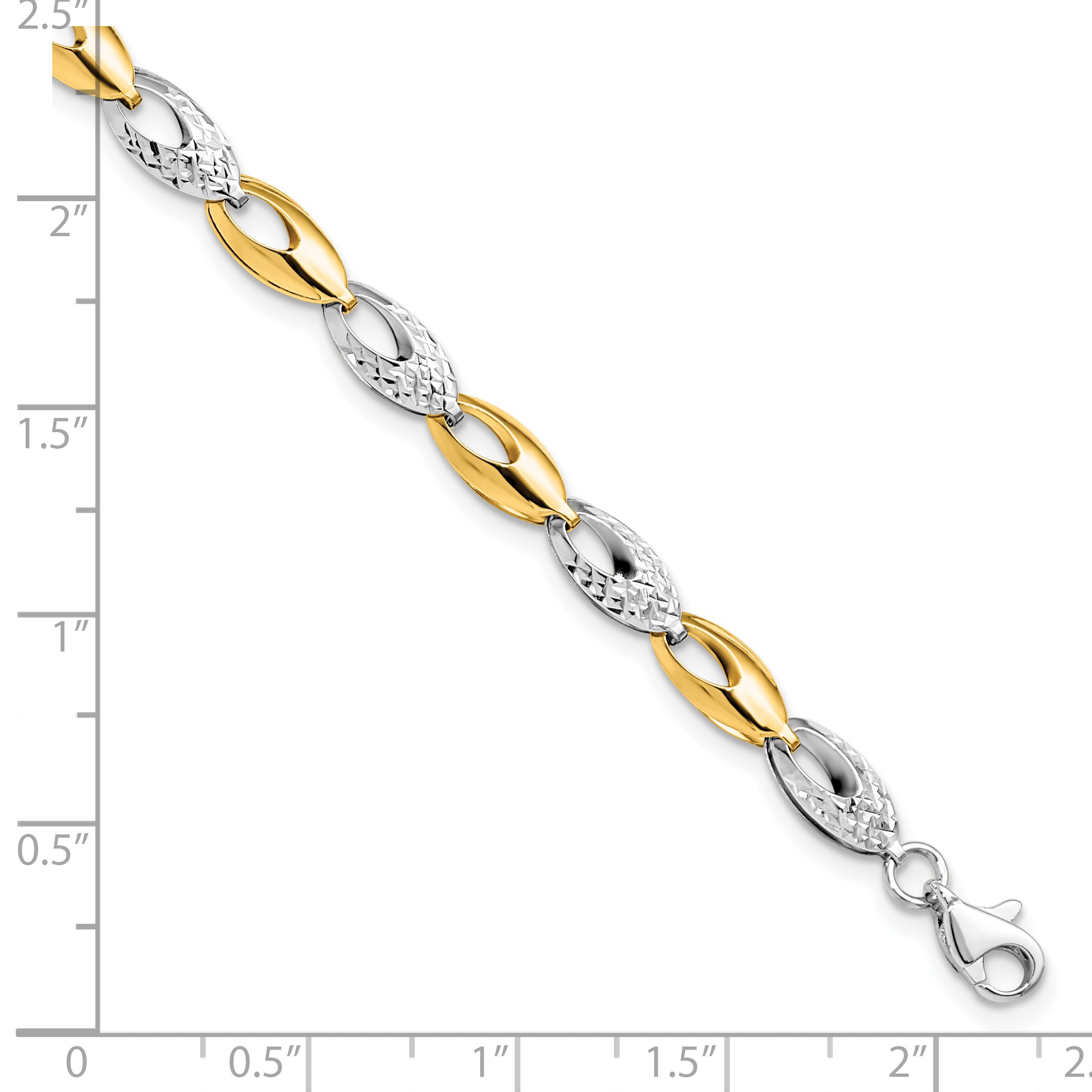 14K Two-tone Polished and Diamond-cut Fancy Link Bracelet