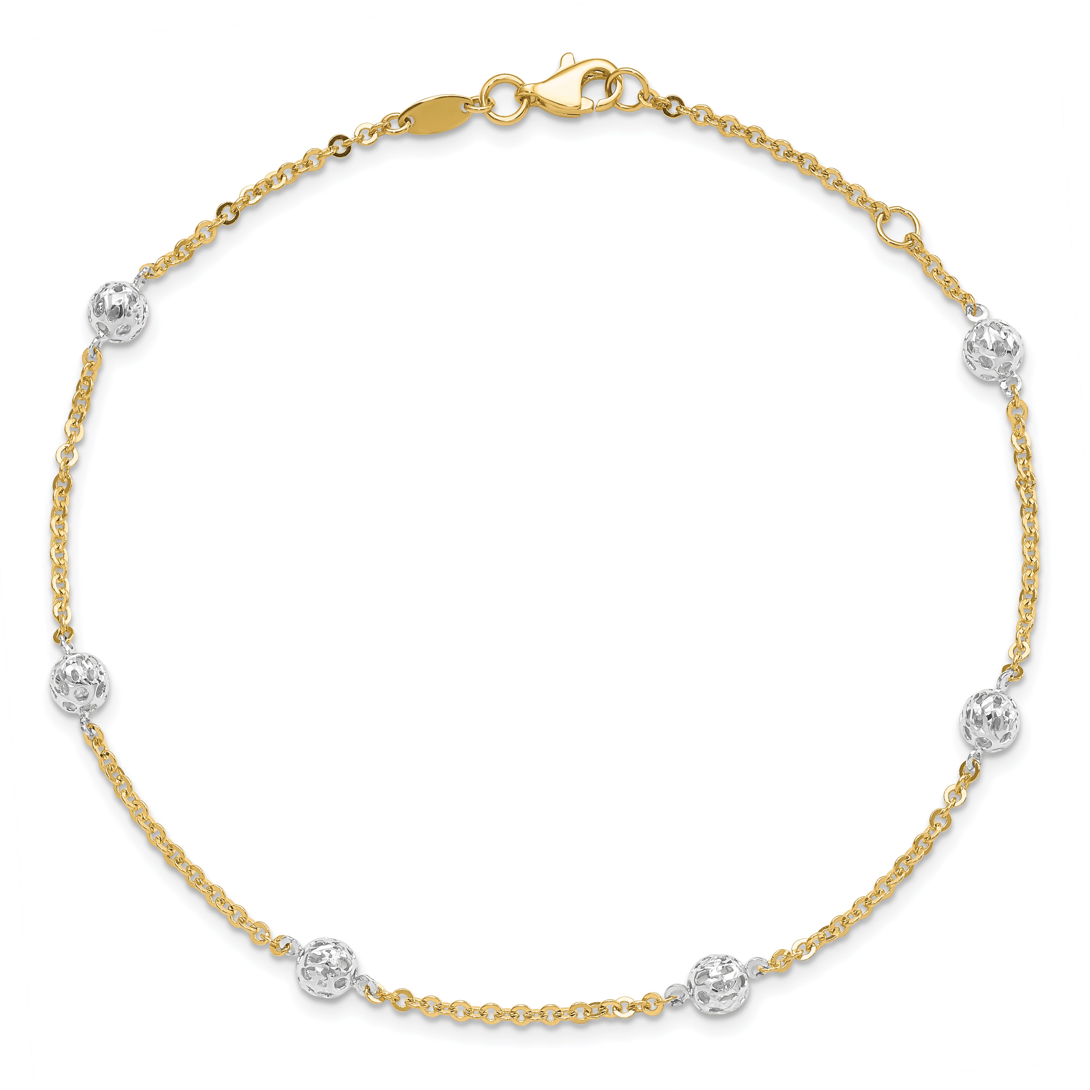 14K Two-tone Polished and Diamond-cut Anklet