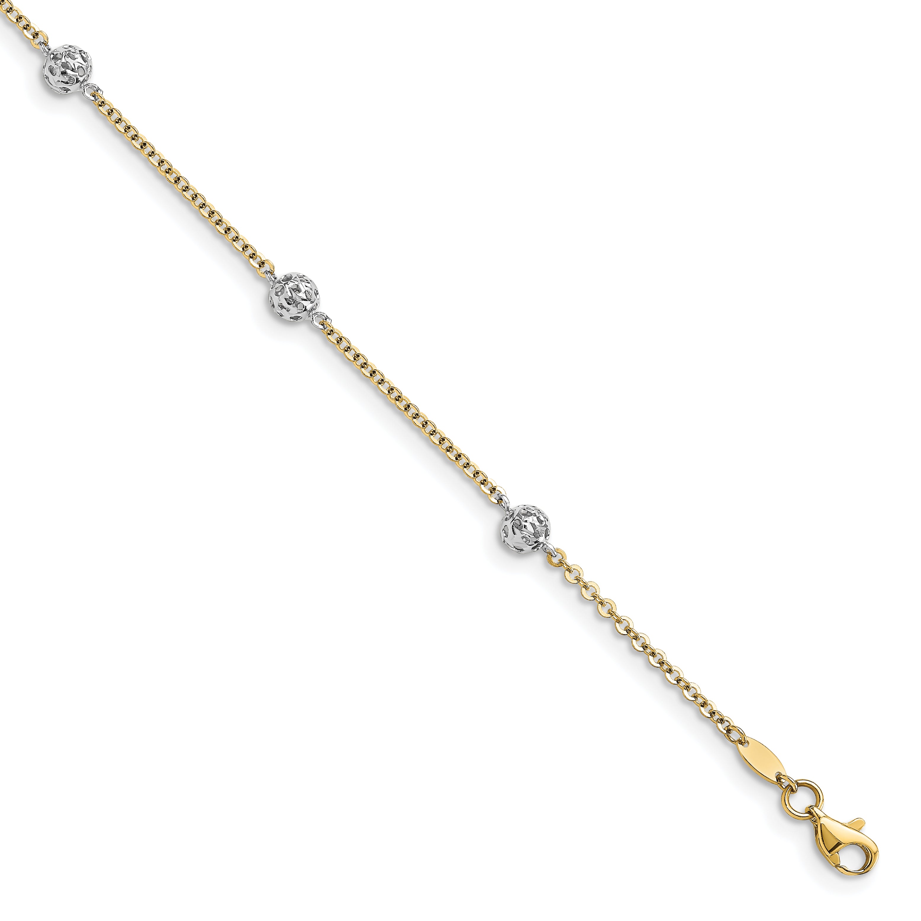 14K Two-tone Polished and Diamond-cut Anklet