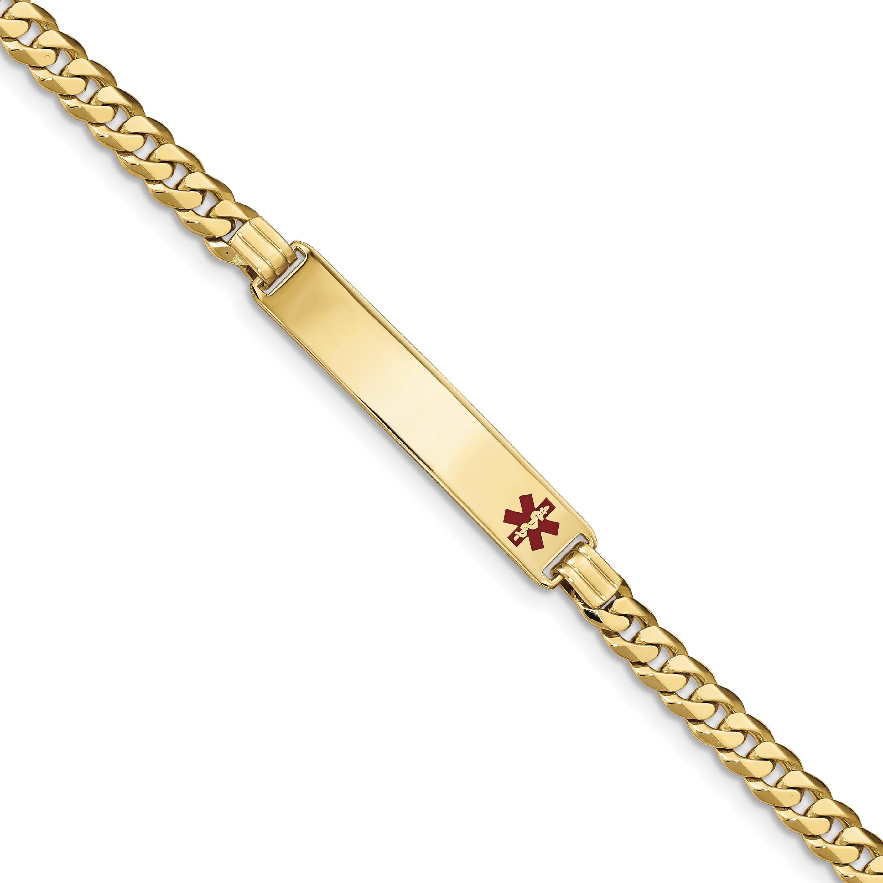 14K Medical Red Enamel Curb Link Id Bracelet