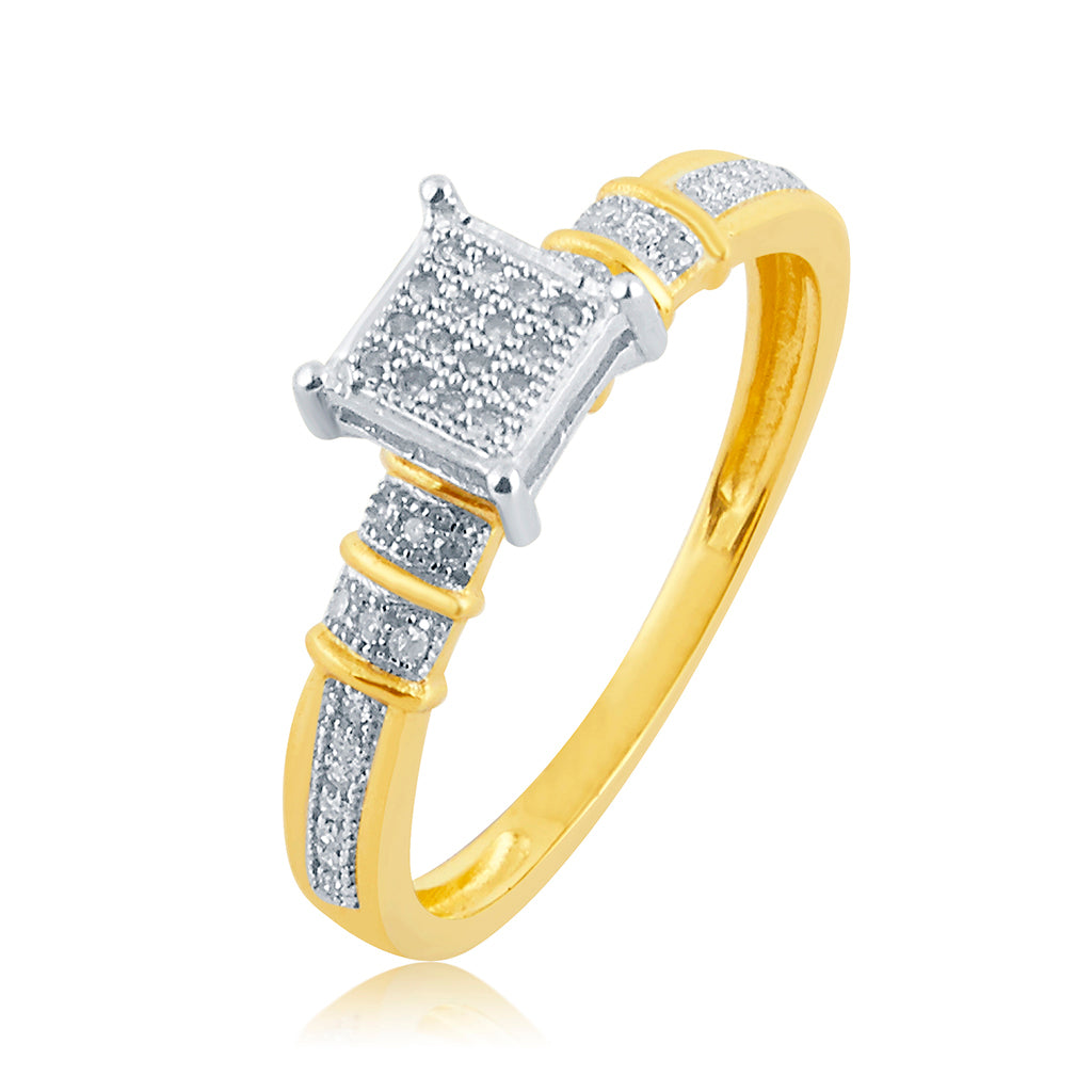 10K Yellow Yellow Gold Ladies Ring With 0.10 Ct Round Micro Pave Diamond