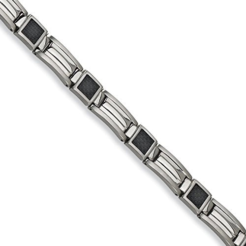 Chisel Stainless Steel Polished With Black Carbon Fiber Inlay 8.75 Inch Link Bracelet