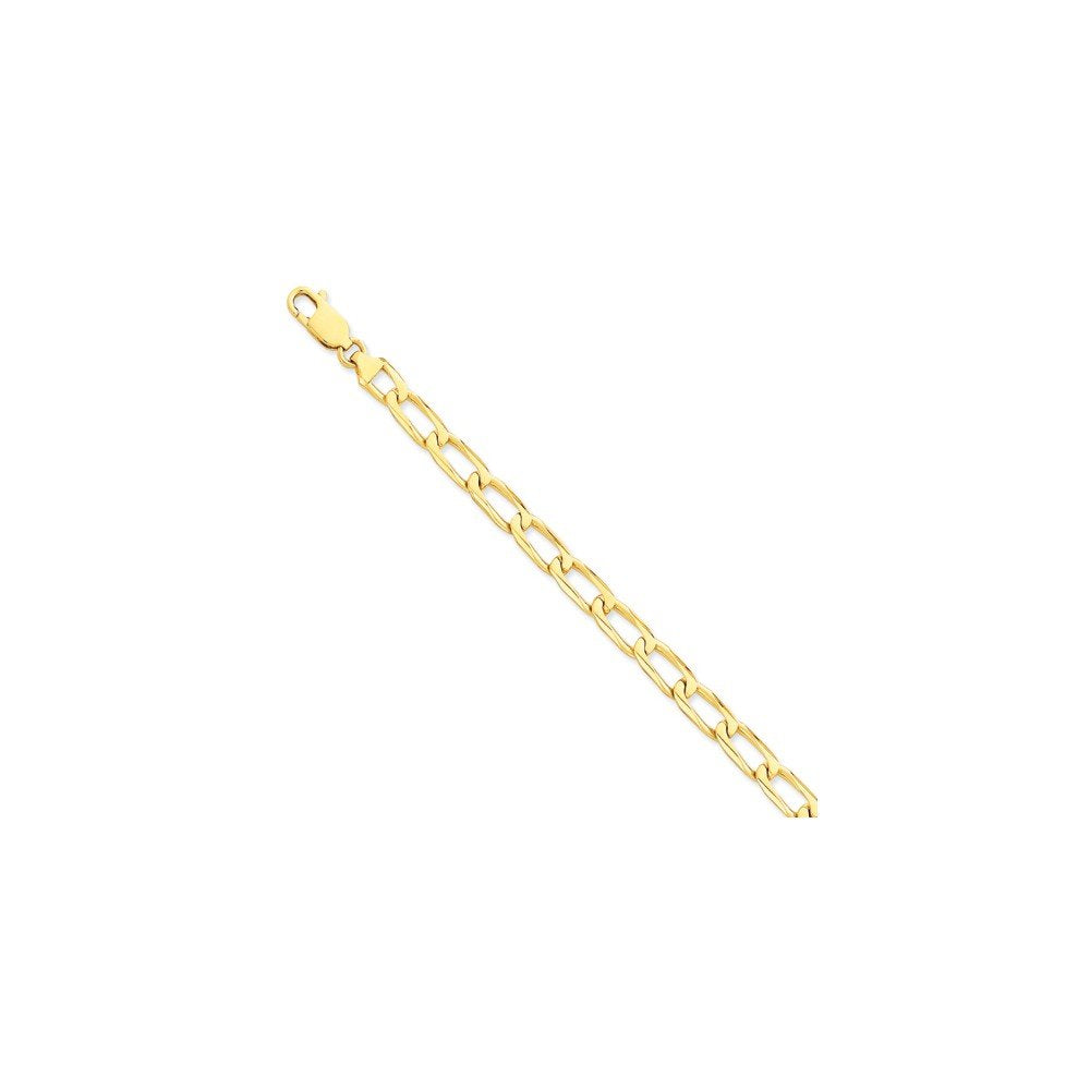 14K 8 Inch 6.5Mm Hand Polished Fancy Open Link With Fancy Lobster Clasp Bracelet