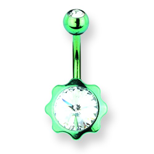 316L Srg Gr Sstl 14G 13/32In.Green W/Clr Czs Star Belly Ring