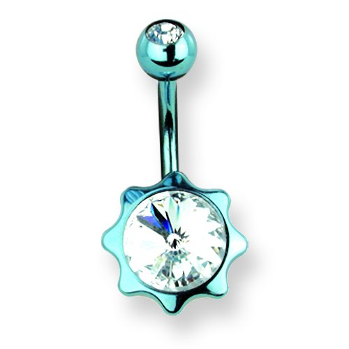 316L Srg Gr Sstl 14G 13/32In.Blue W/Clr Czs Star Belly Ring