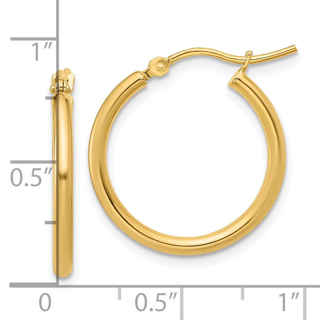 14K 2x20mm Polished Hoop Earrings