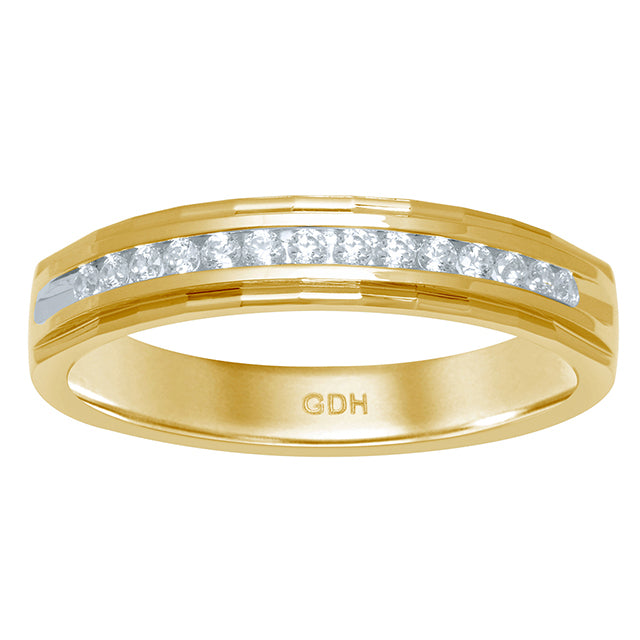 14K Yellow Yellow Gold Mens Round Diamonds Band With 0.23-0.25 Ct Round Diamonds