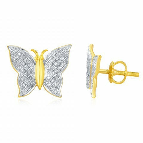 10K Yellow Yellow Gold Butterfly Earring With 0.24 Ct Micro Pave Diamonds