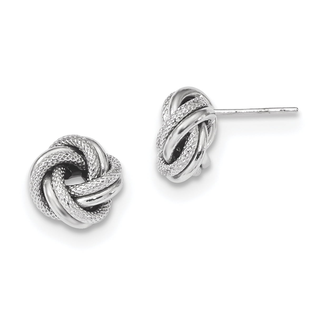 14K White Gold Polished Textured Double Love Knot Post Earrings