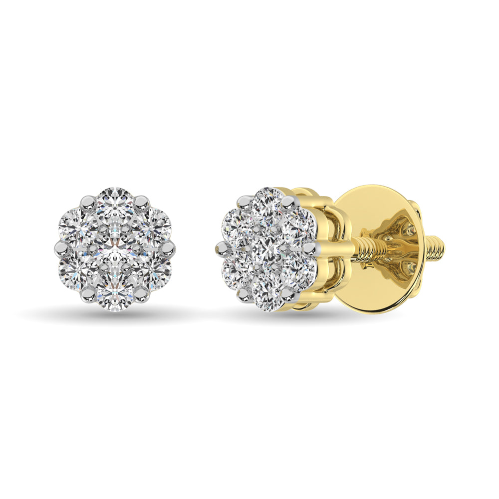 Diamond 1/5 Ct.Tw. Cluster Earrings In 14K Yellow Gold