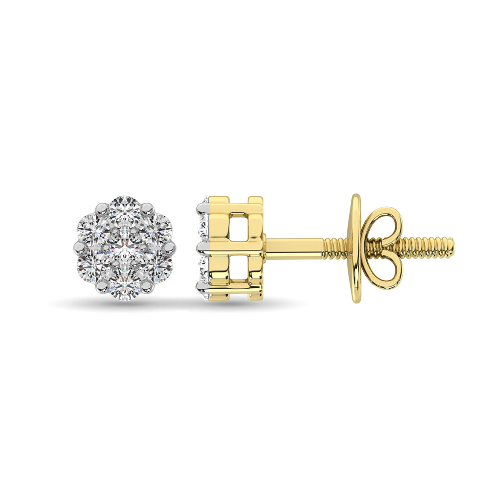 Diamond 1/2 Ct.Tw. Cluster Earrings In 14K Yellow Gold