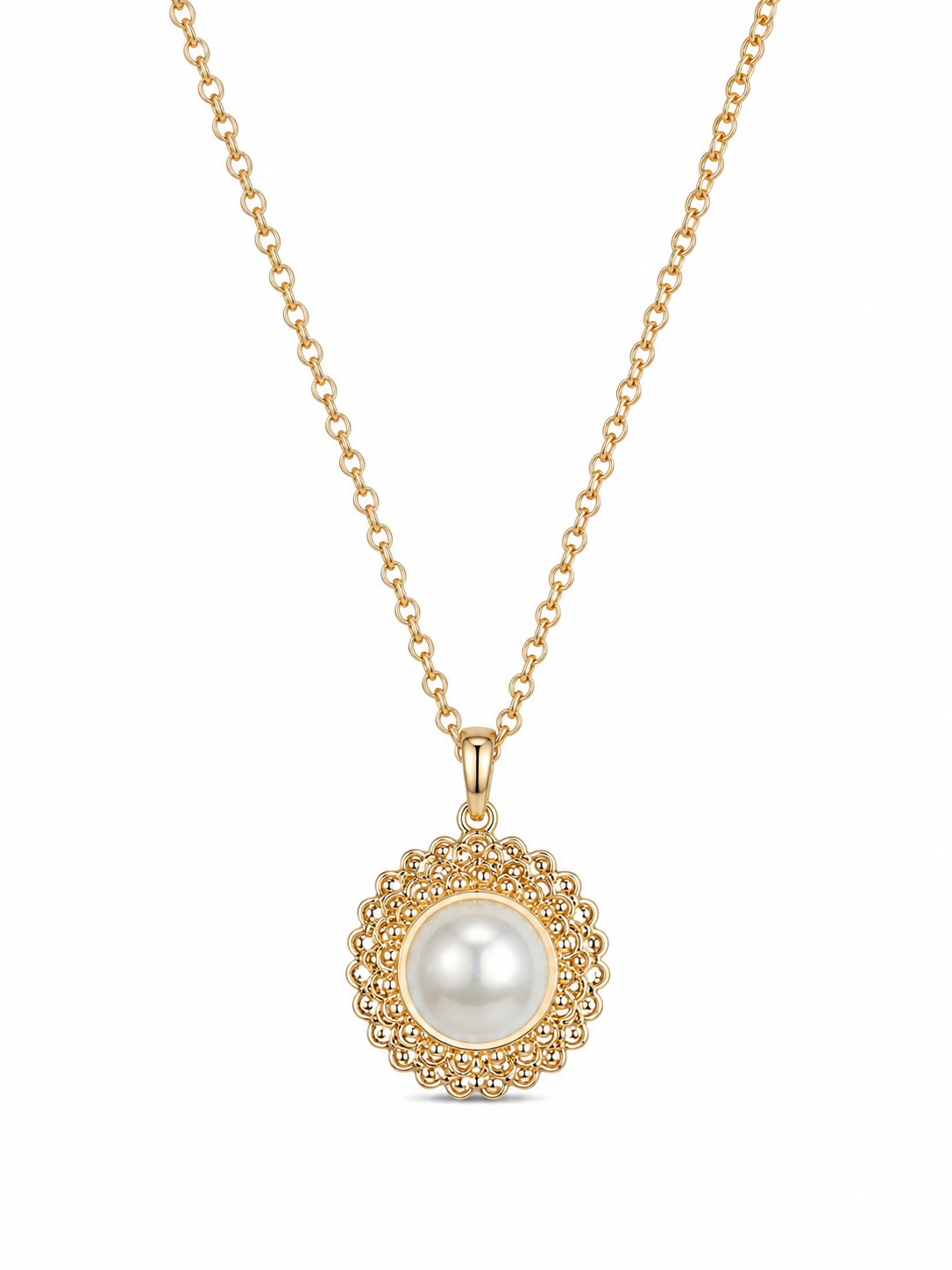Brass Necklace with Akoya Pearl Center Necklace