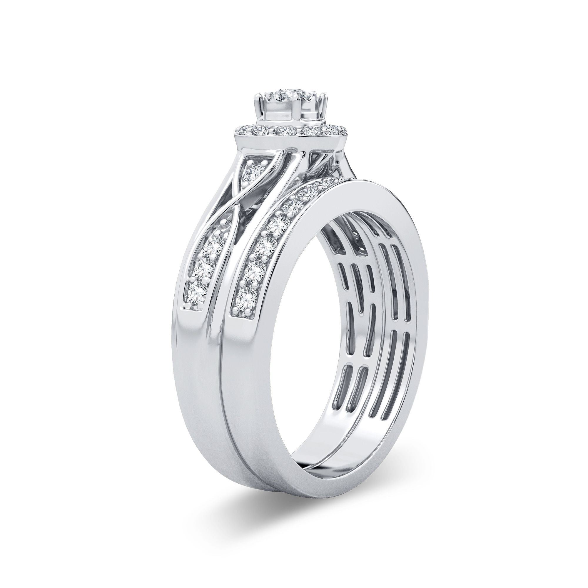 14K White Gold Dazzling 0.54Ct Diamond Bridal Ring