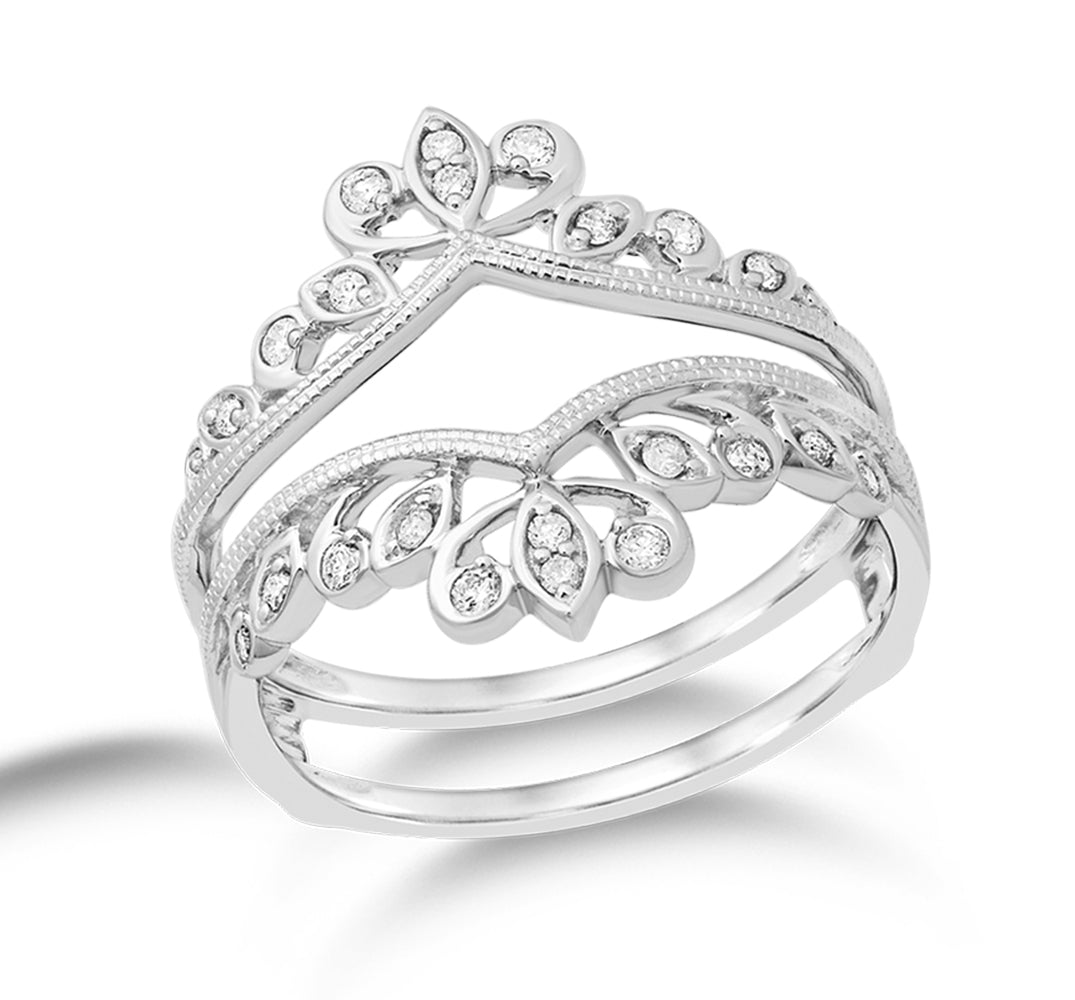 14K White Gold Exquisite 0.20Ct Diamond Ring Guard