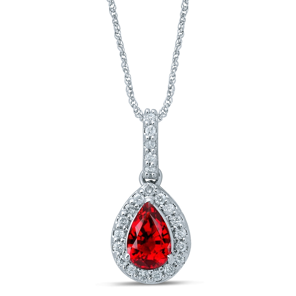 14K White Gold Beautiful 0.05Ct Diamond Ruby Pendant