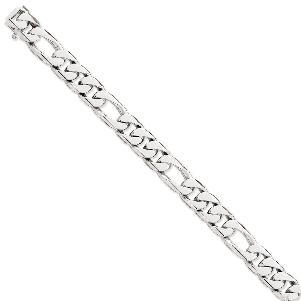 14K White Gold 8 Inch 10Mm Hand Polished Figaro Link With Box Catch Clasp Bracelet