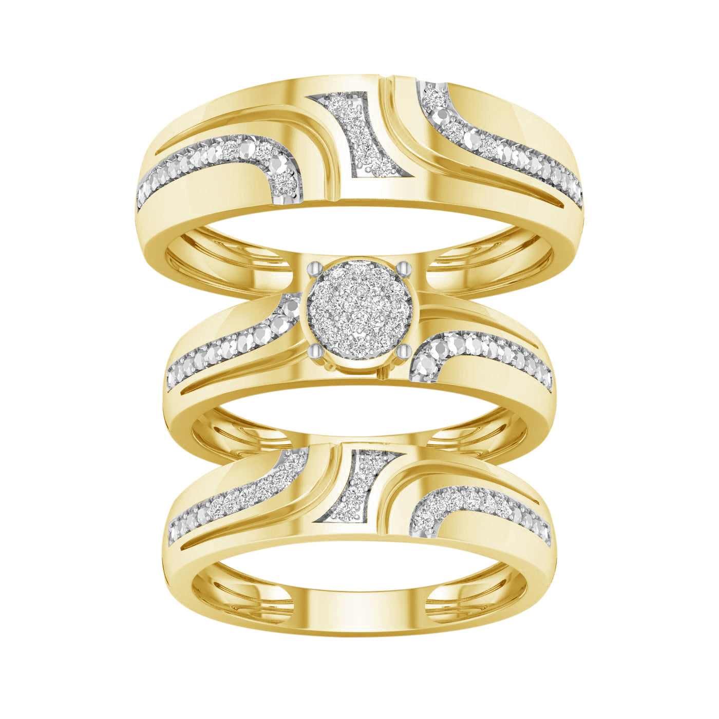10K Yellow Gold Beautiful 0.15Ct Diamond Trio Set