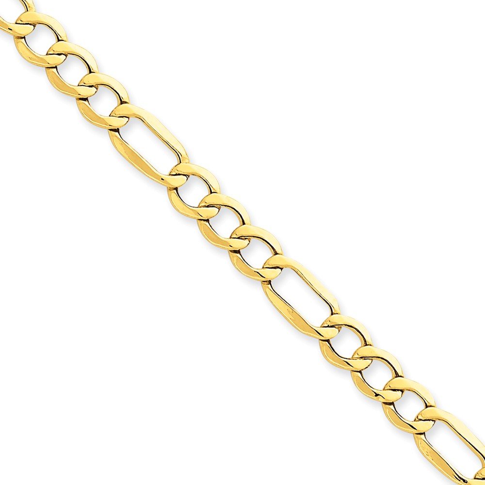 14K 7 Inch 6.25Mm Semi-Solid Figaro With Lobster Clasp Bracelet