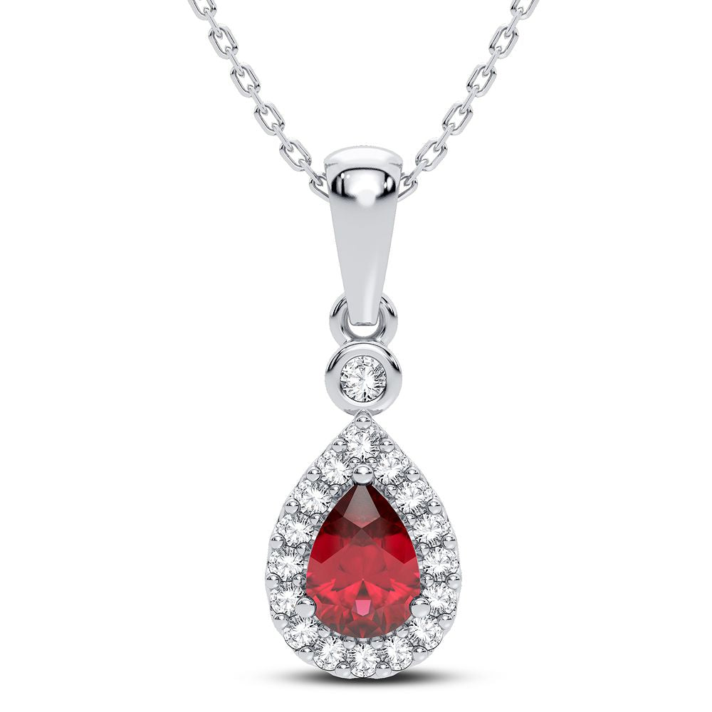 14K White Gold Gorgeous 0.10Ct Diamond Ruby Pendant