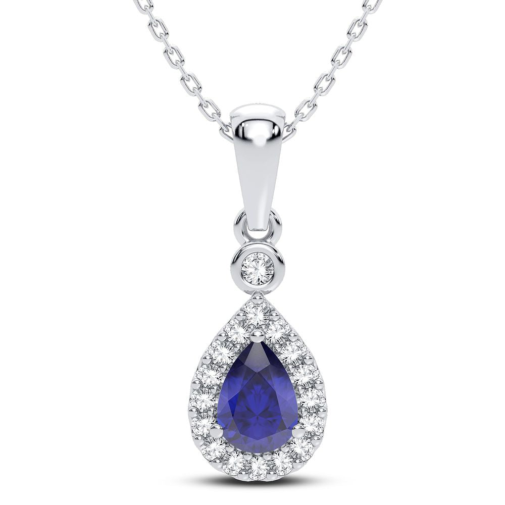 14K White Gold Elegant 0.10Ct Diamond Sapphire Pendant