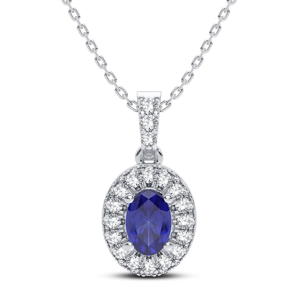 14K White Gold Elegant 0.35Ct Diamond Sapphire Pendant