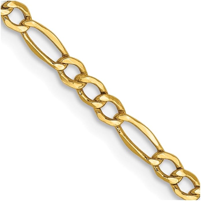 14k Yellow Gold 2.5MM Semi-Solid Figaro Chain