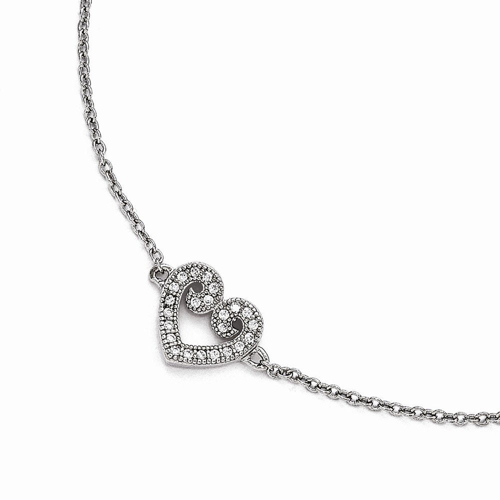 Brilliant Embers Sterling Silver Rhodium-Plated 23 Stone 9 Inch Micro Pava Cz Heart Anklet With 1 Inch Extender
