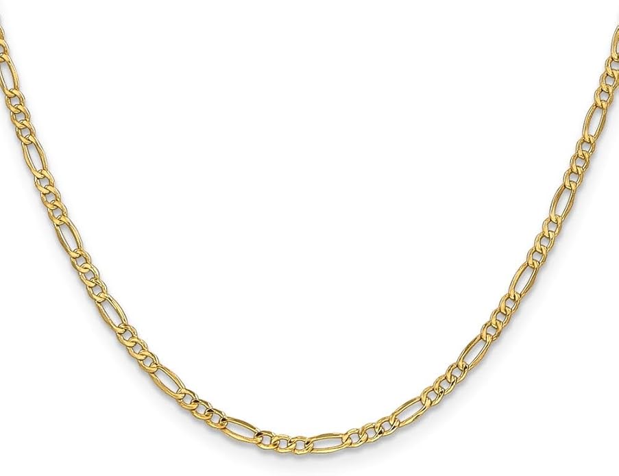 14k Yellow Gold Semi-Solid Light Weight Figaro Chain