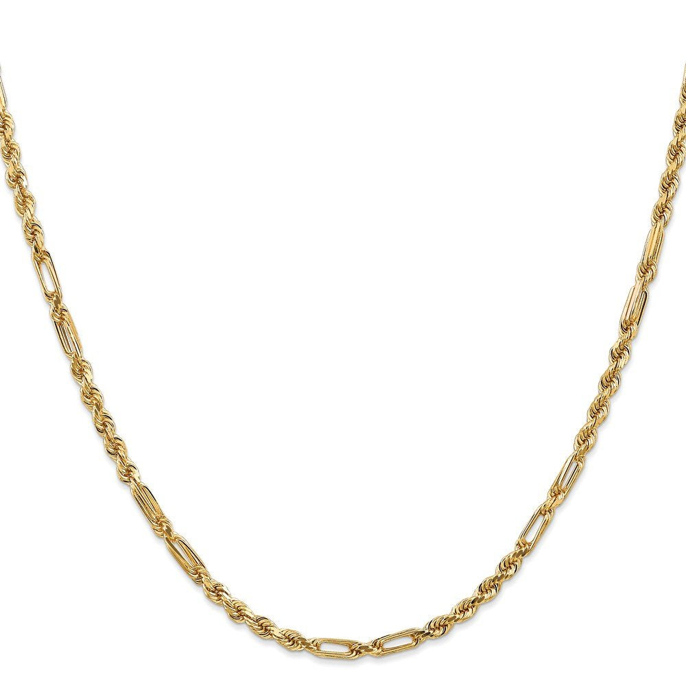14K 7 Inch 3Mm Diamond-Cut Milano Rope With Lobster Clasp Chain