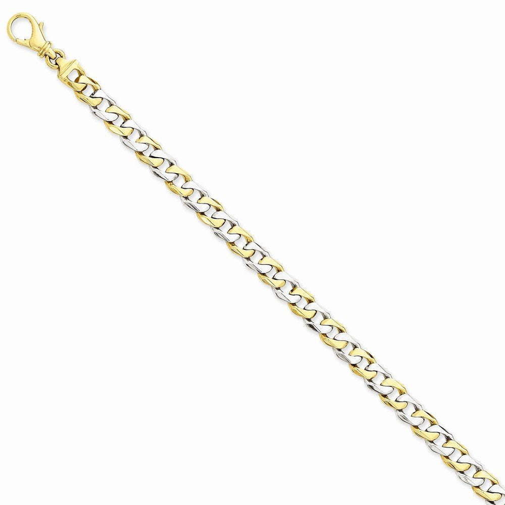 14K Two-Tone 8 Inch 6.85Mm Hand Polished Fancy Link With Fancy Lobster Clasp Bracelet
