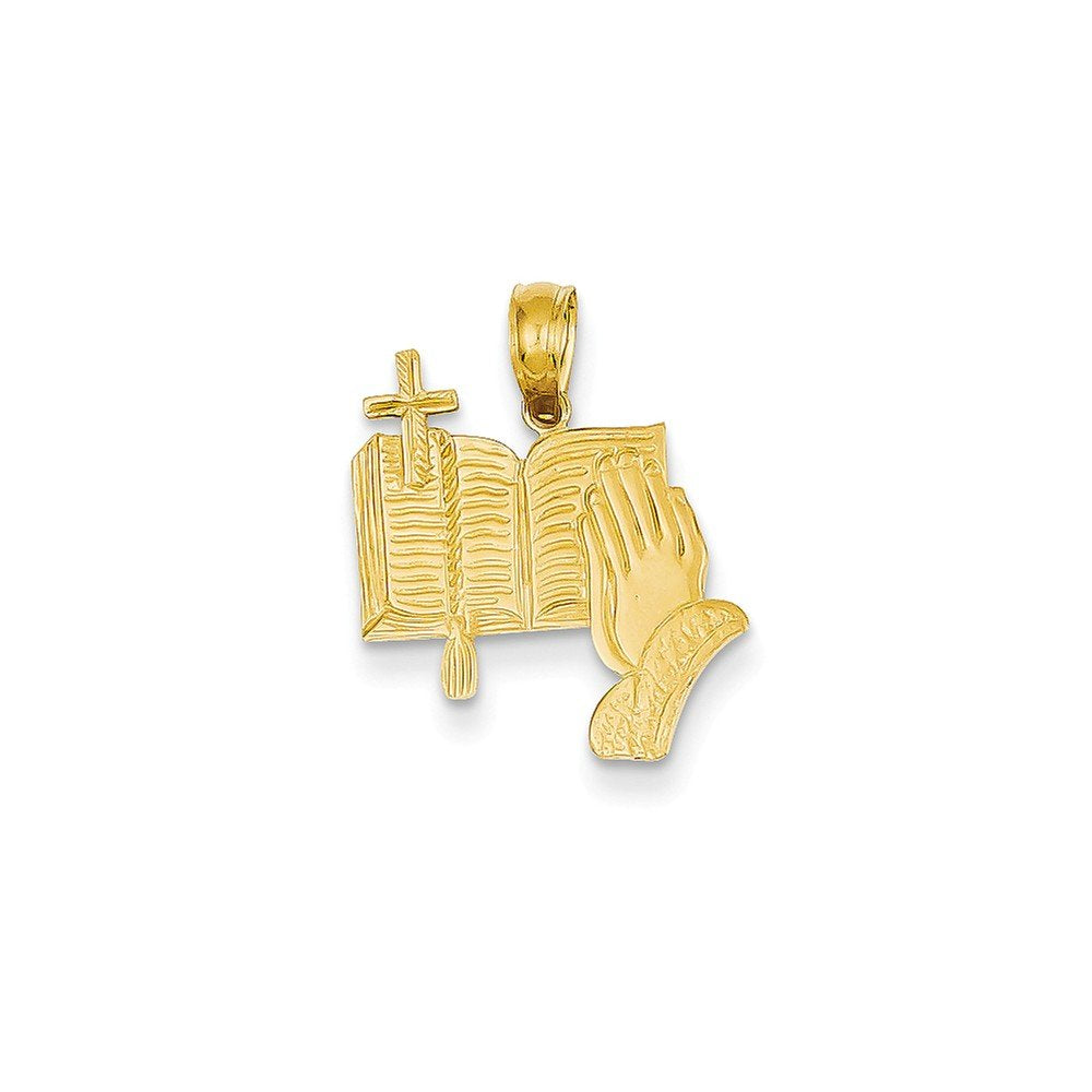 14K Bible, Praying Hands, And Cross Pendant