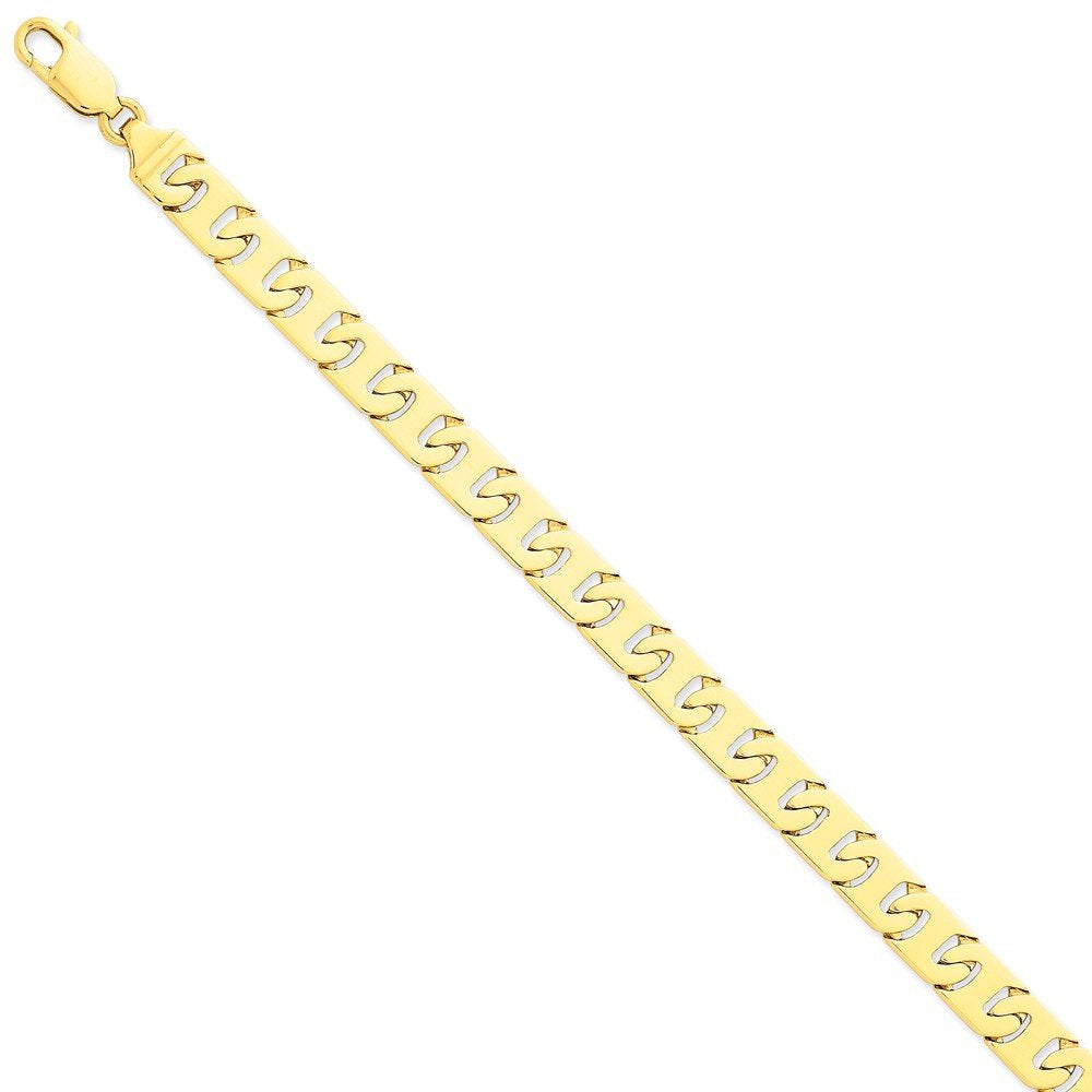 14K 8 Inch 8.4Mm Hand Polished Fancy Link With Fancy Lobster Clasp Bracelet