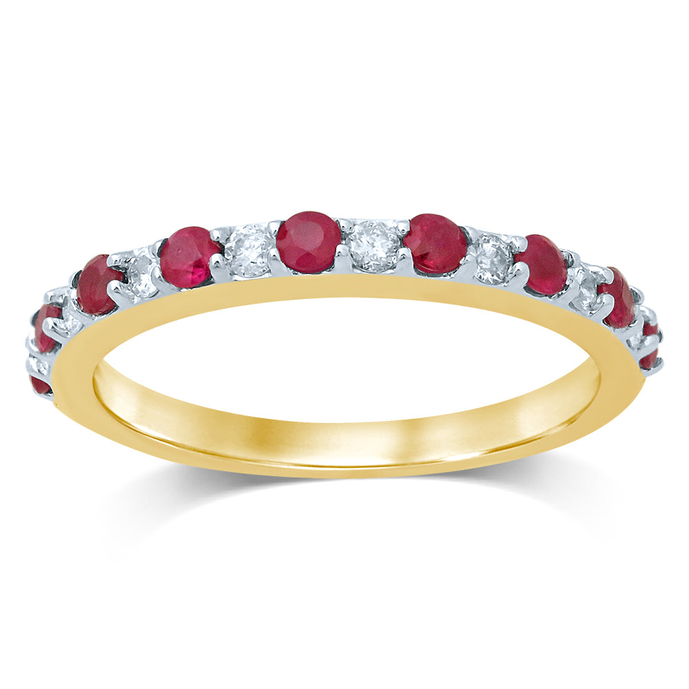 14K White Gold Beautiful Diamond Ruby Band