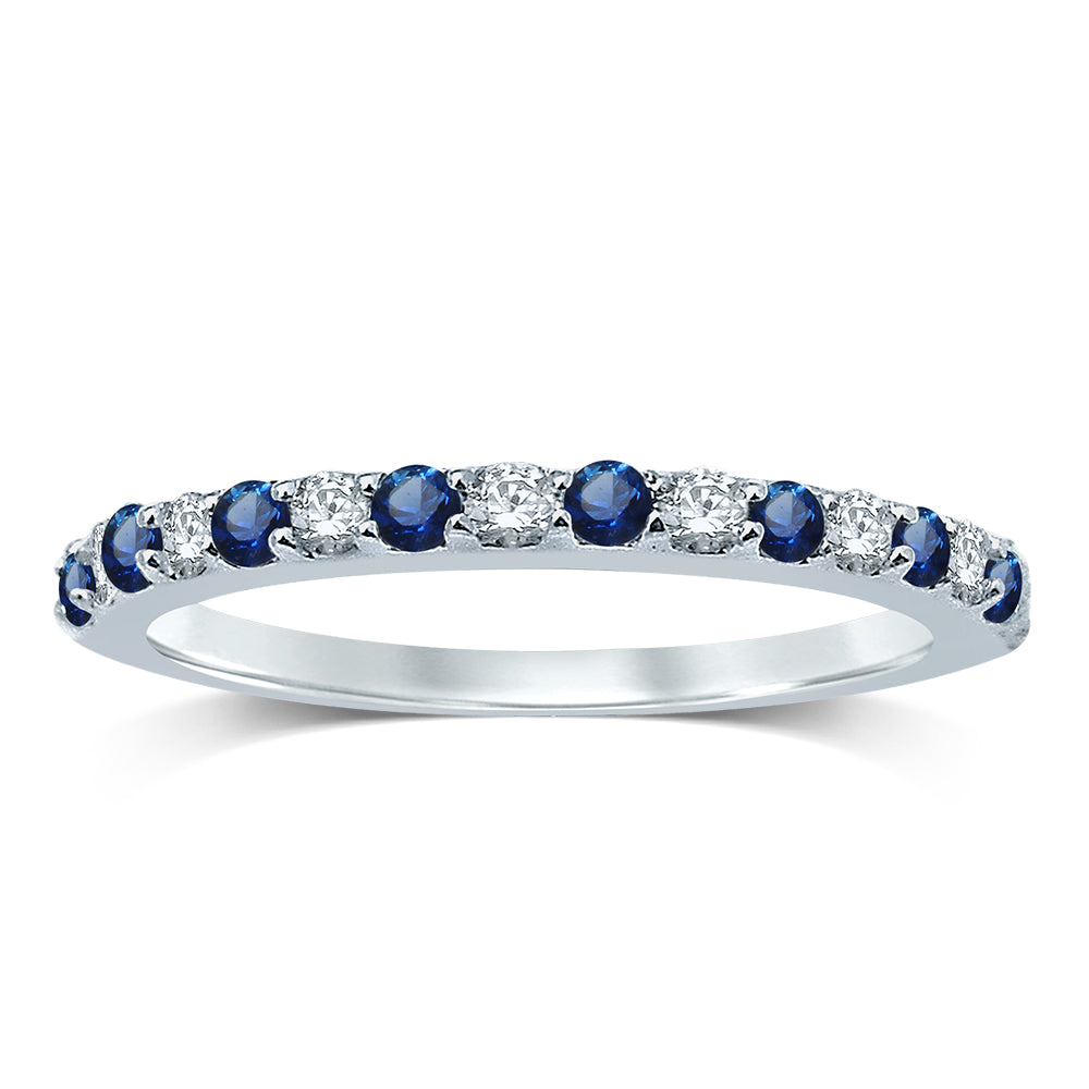 14K White Gold Magnifcnet Diamond Sapphire Band