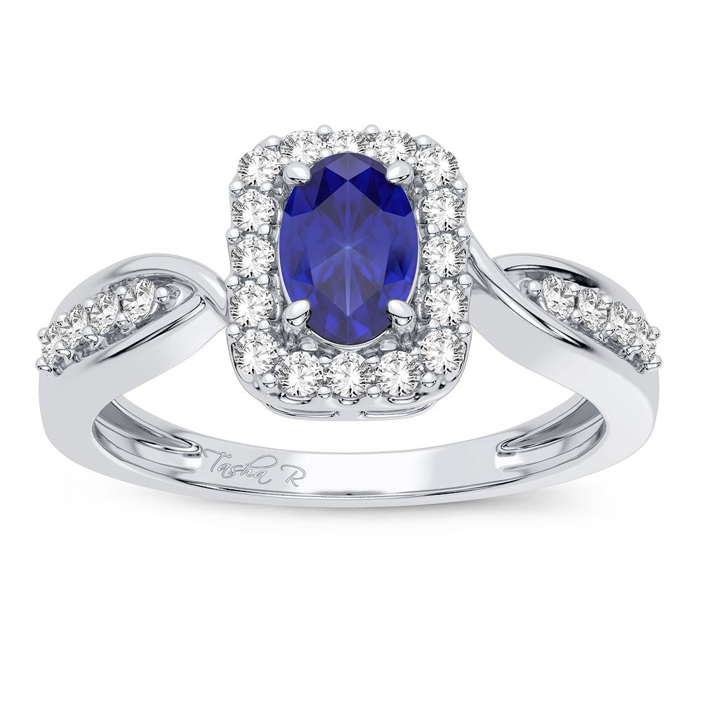 14K White Gold Elegant 0.25Ct Diamond Sapphire Ring